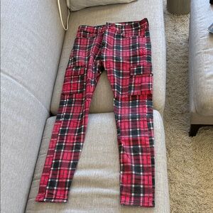 Golden Denim Red & Black Plaid Denim Pants